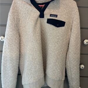 Patagonia Light Gray Hoodie with Navy Accents